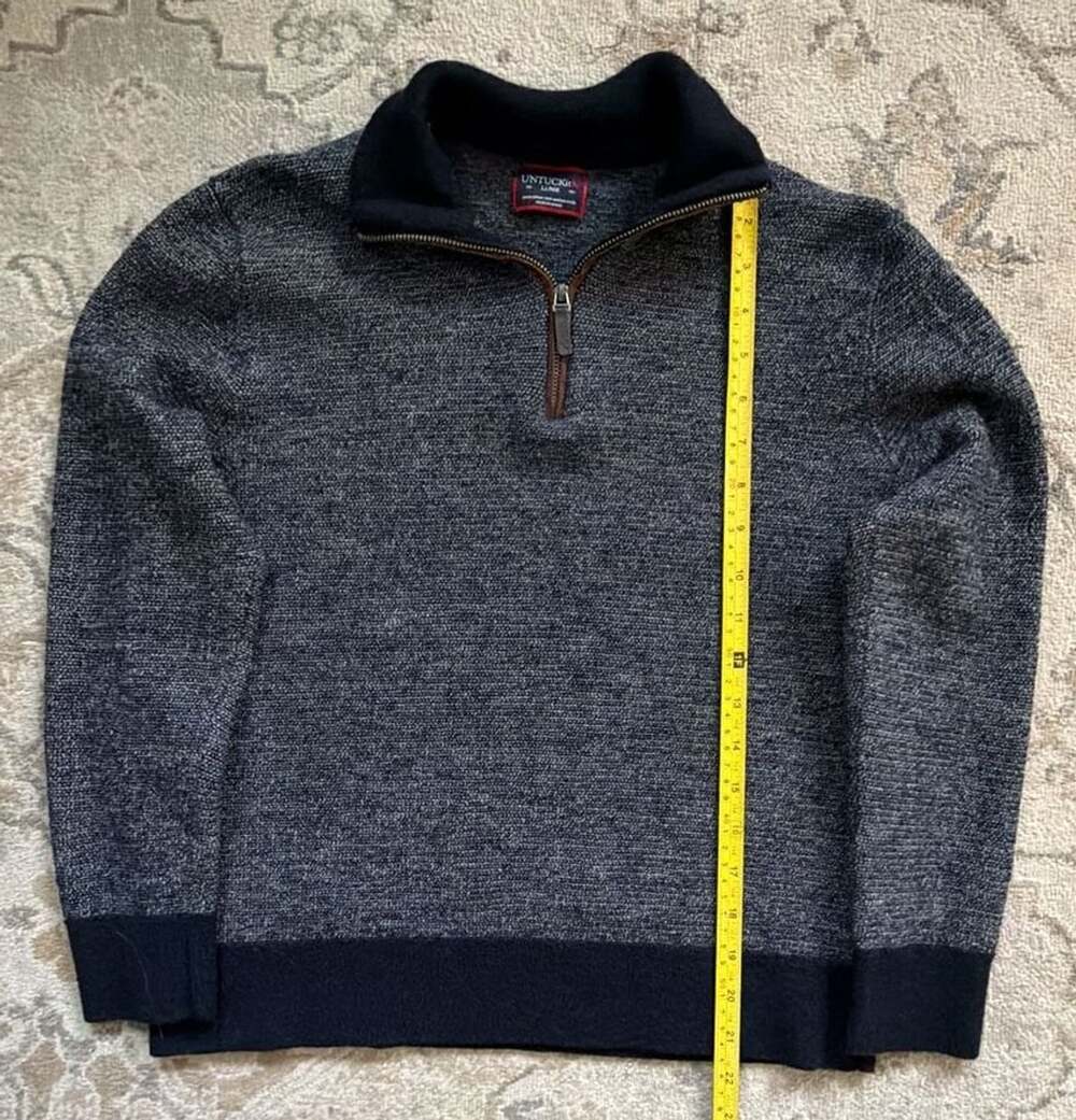 UNTUCKit Belguardo Jacquard 1/4 Quarter Zip Merino Wool Sweater Navy Grey